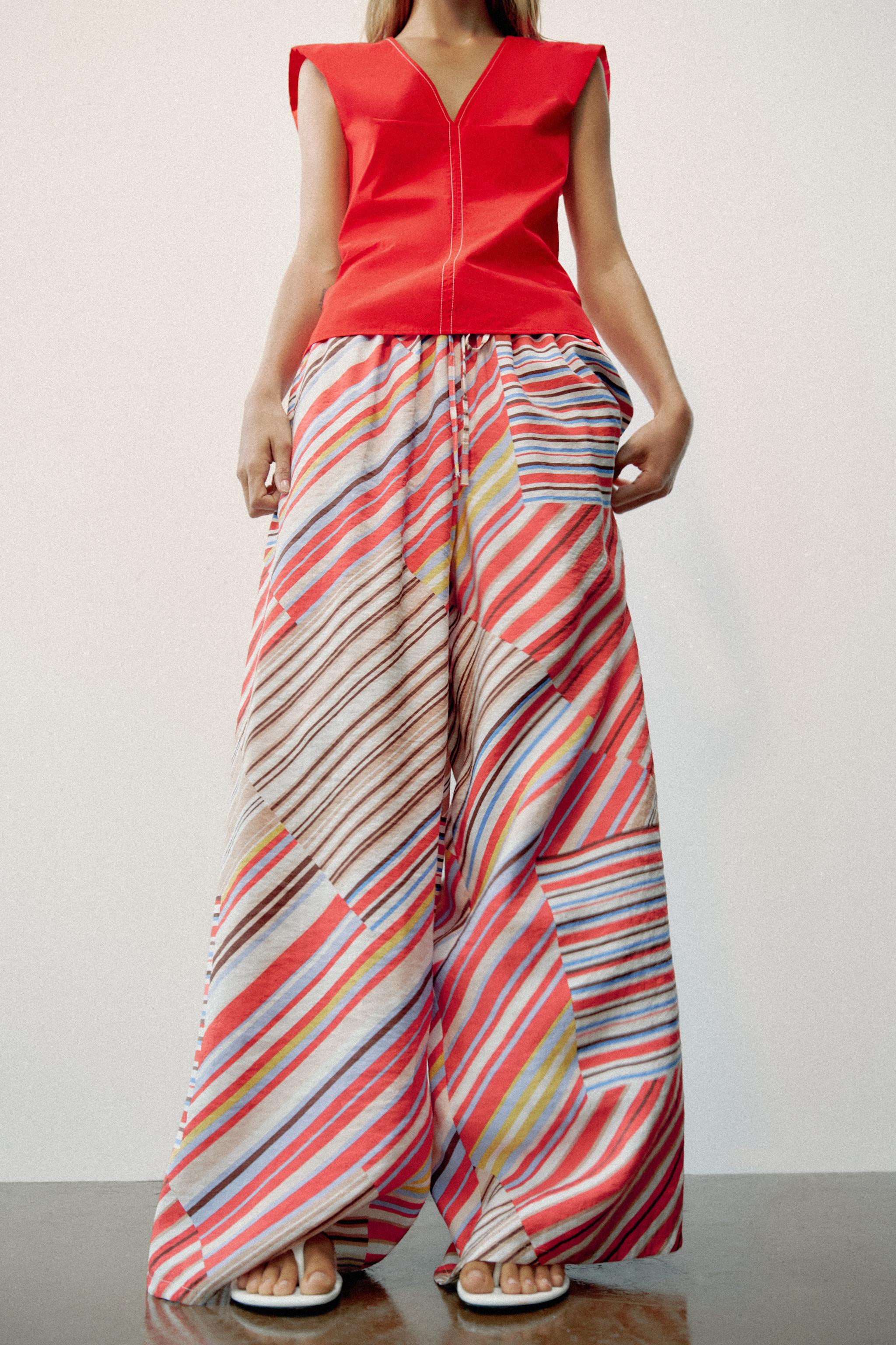 STRIPED WIDE-LEG PANTS
